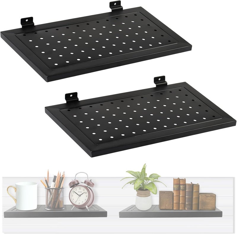 Alffun 2 Pcs Slatwall Display Shelves, 13.8'' x 7.5'' Metal Brackets Rectangular Slatwall Shelf, Slat Wall Panel Storage Accessories for Garage Home Store Office Storage Display - Image 1